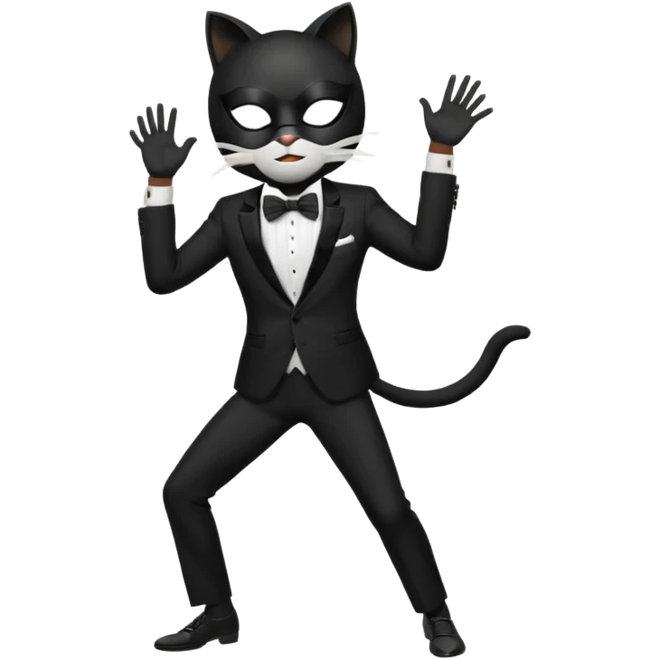 Dancing man in black suit and white cat mask emoji
