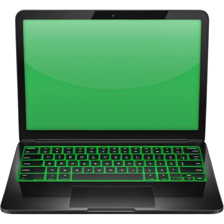A emoji-style illustration of a laptop front facing with its screen showing green screen. emoji