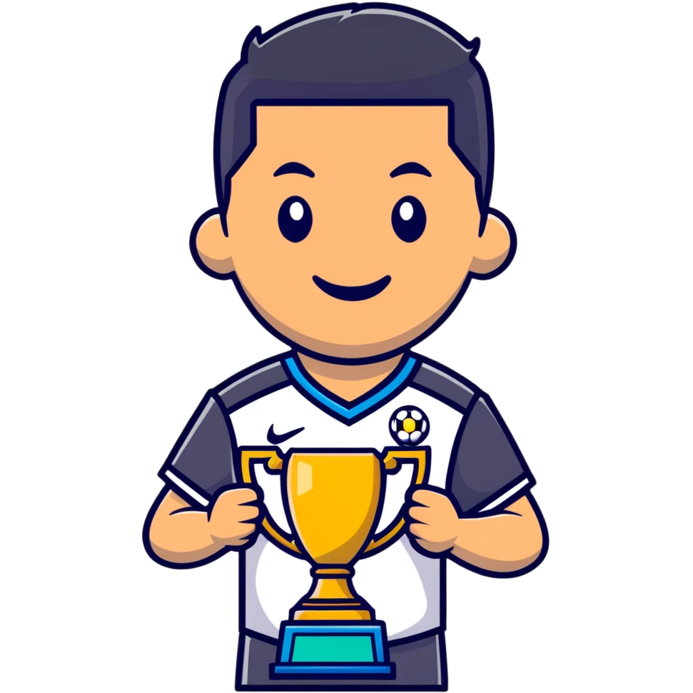 Ronaldo smiling with soccer trophy emoji