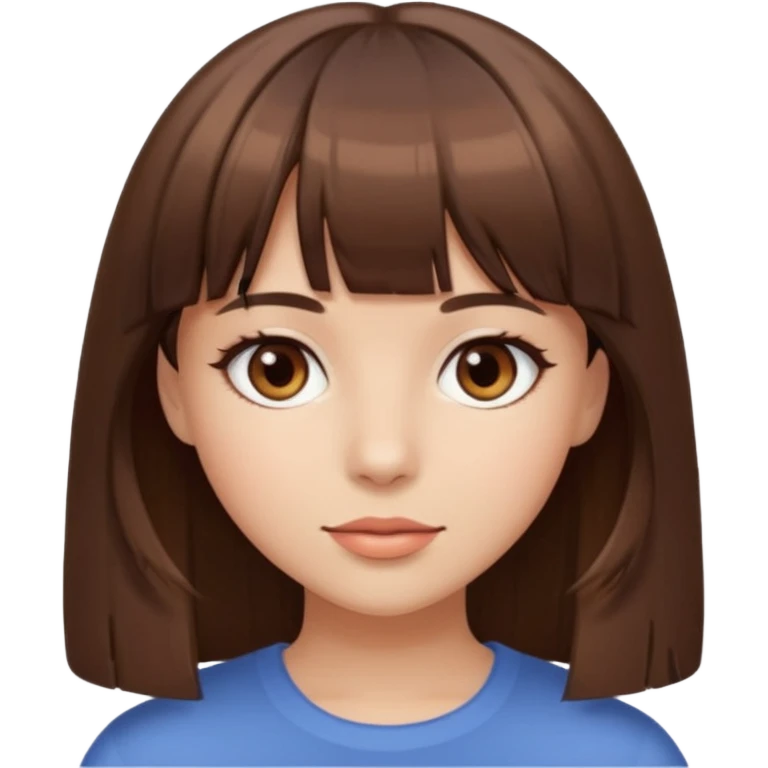 a beautiful girl with straight brown hair and bangs with brown eyes emoji