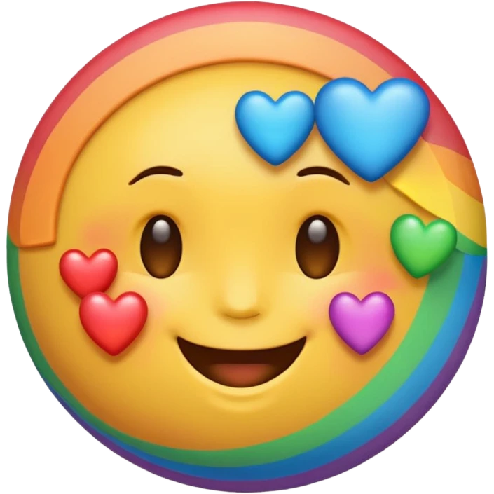 Blushing happy face emoji with rainbow hearts emoji