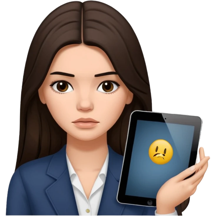 bored and sad brunette  Kendall Jenner with long hair holding iPad emoji emoji