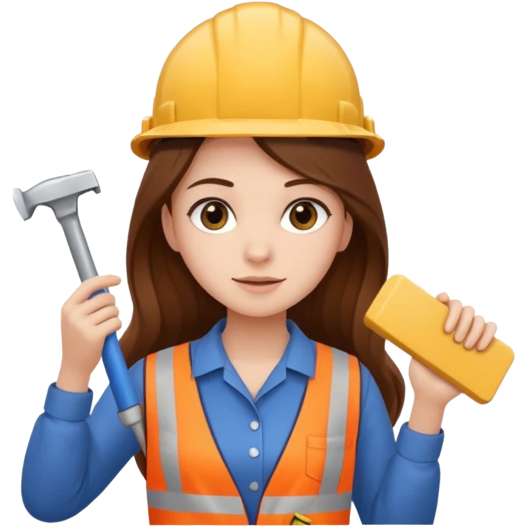 beautiful girl with long brown hair constructing new bathroom emoji