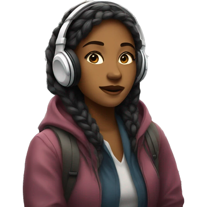 a young woman wearing headphones on the subway emoji