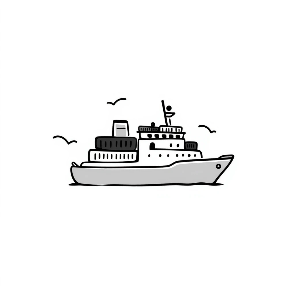 A hand-drawn simple cargo ship with containers emoji