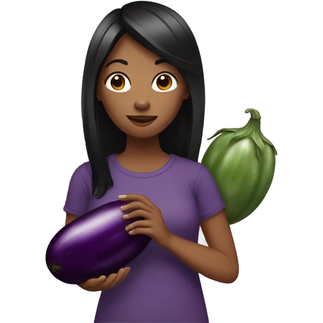 girl with black hair holding a eggplant  emoji