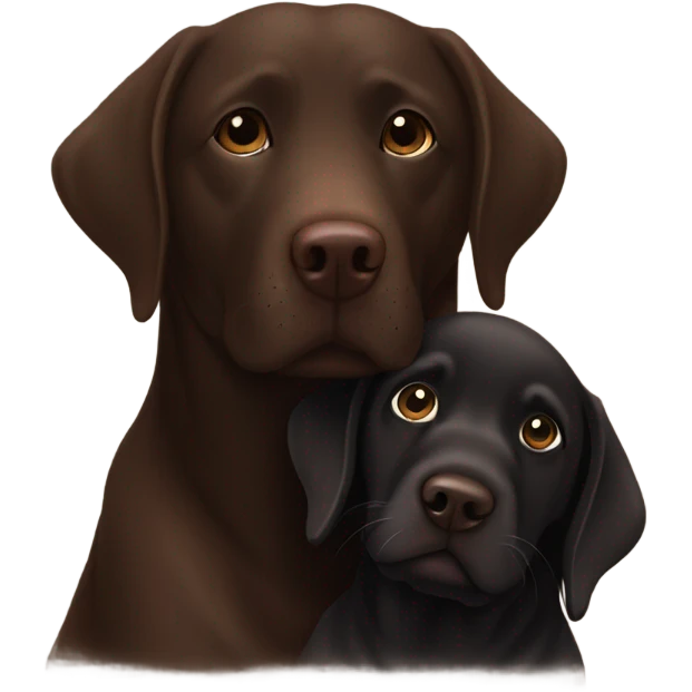 Chocolate Labrador cuddling a black Labrador  emoji
