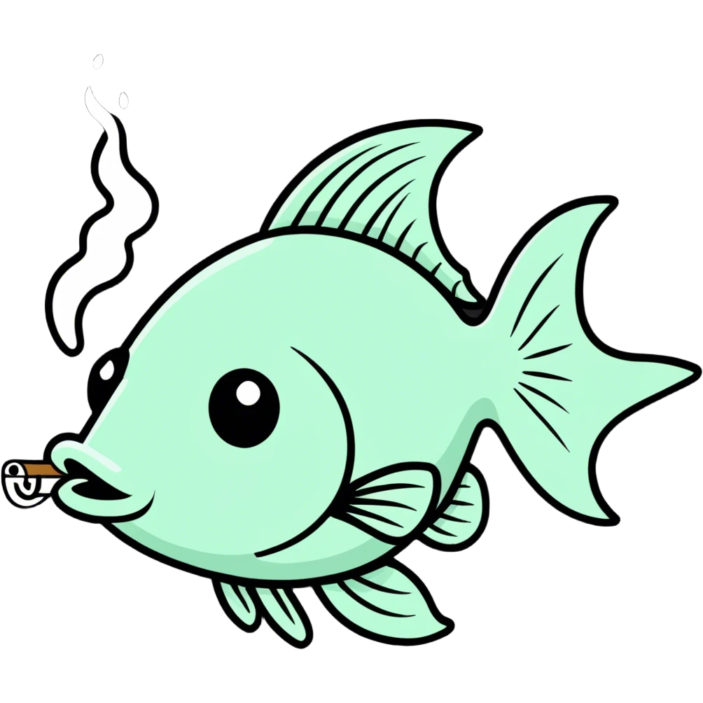 Stoned fish smoking a blunt with their fins emoji