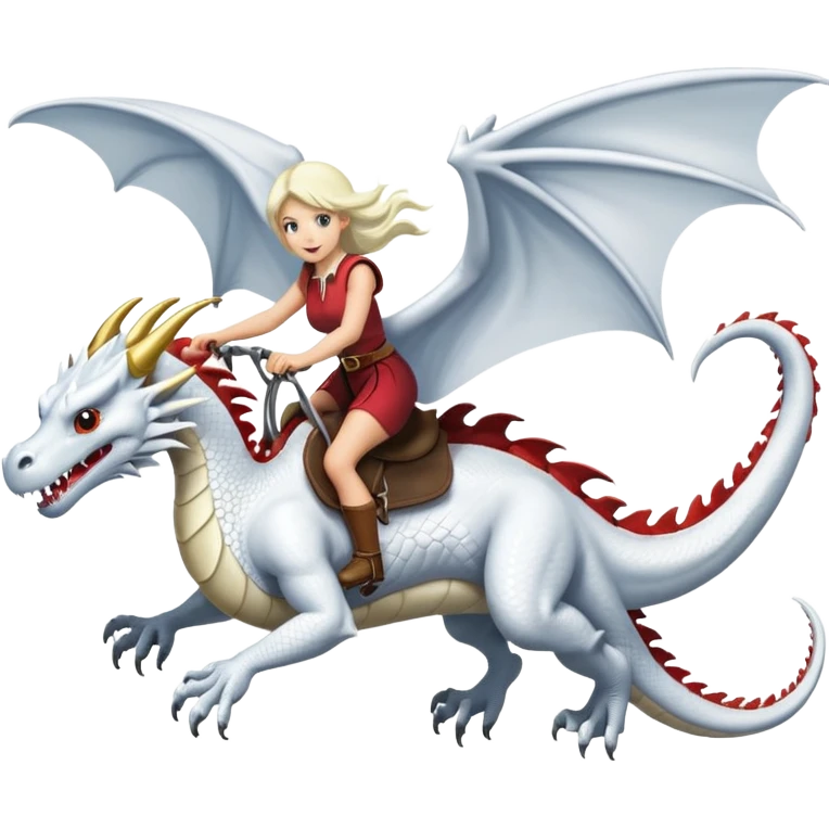 Large white dragon flying with a  female rider on top of it emoji