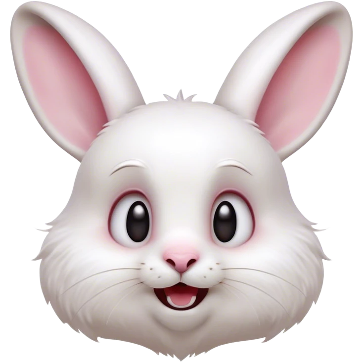 Cinematic Comical White Rabbit Portrait Emoji, Head tilted dramatically with an exaggeratedly amused expression, featuring a pristine white fur with perky, expressive ears and wide, playful dark eyes filled with disbelief, Simplified yet hilariously expressive features, highly detailed, glowing with a slightly sassy glow, high shine, dramatic yet playful, stylized with an air of cheeky mischief, bright and endearing, soft glowing outline, capturing the essence of a spirited and over-the-top bunny, so meme-worthy it feels like it could side-eye its way into internet fame instantly! emoji