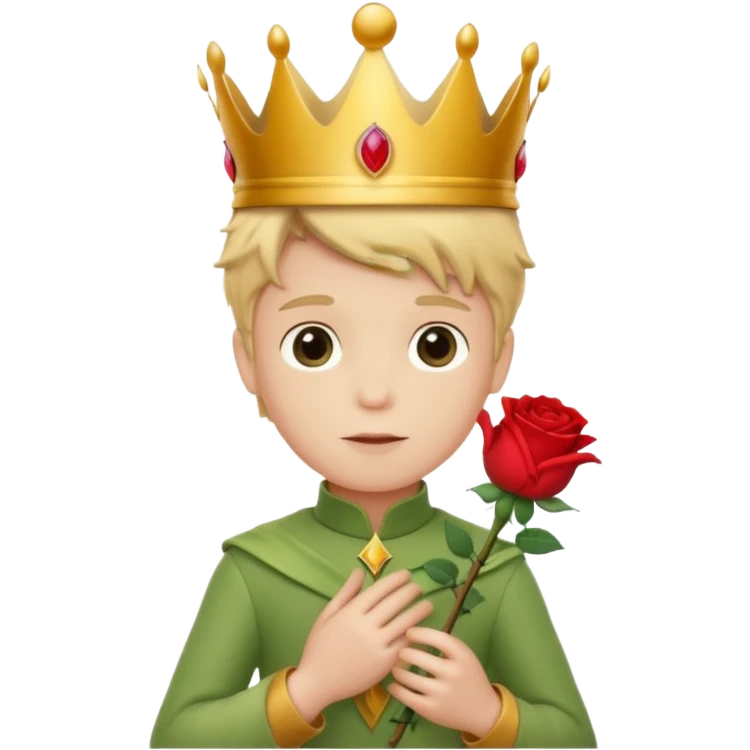 The Little Prince with a crown and a rose in his hand emoji
