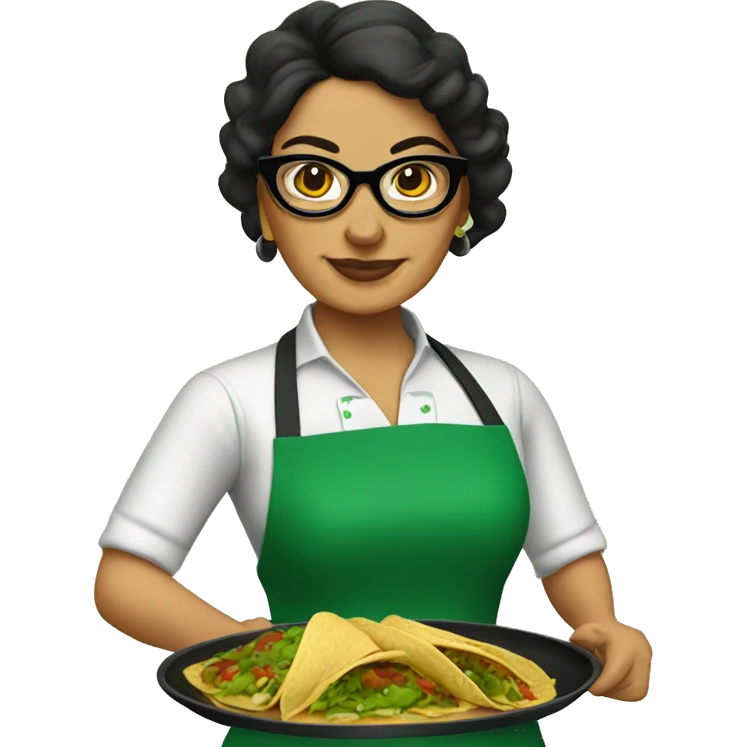 mexican lady green apron  with glasses cooking tacos emoji