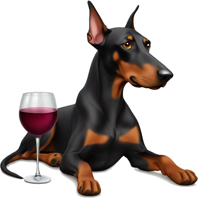 Dobermann with wine emoji