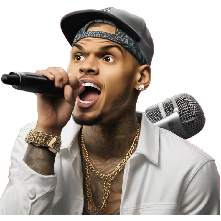 Hyper Realistic Chris brown singing residuals with red patterned bandana ceiling mic emoji