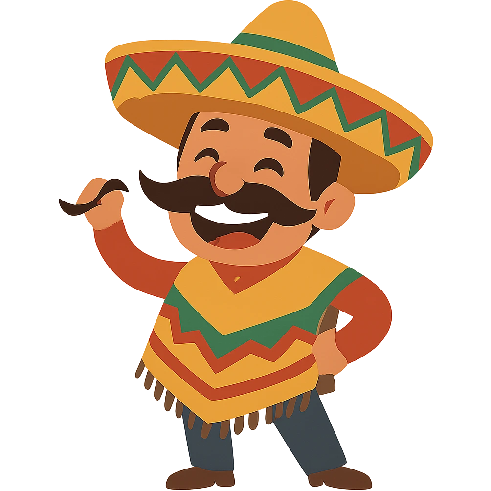 flat toon style funny Mexican character with a big smile emoji