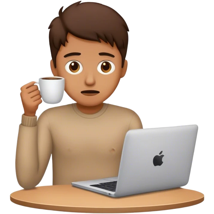 Stressed person with laptop and coffee emoji