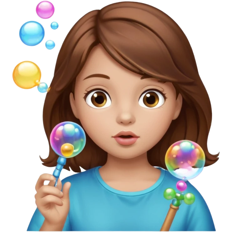 Girl blowing bubbles – Brown hair, bubble wand
 emoji