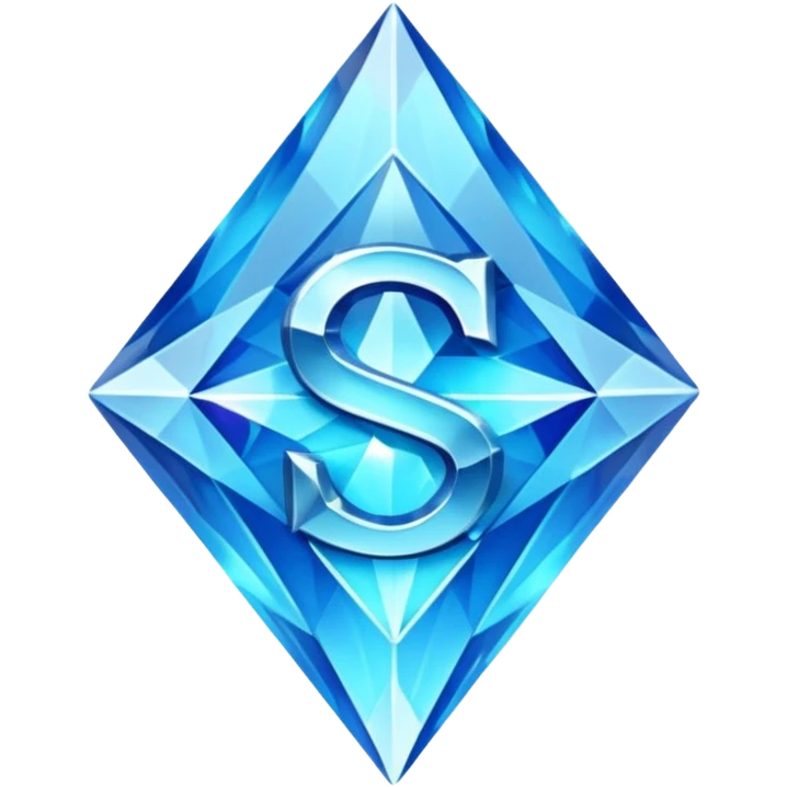 Create a custom emoji badge featuring a stylized, glossy letter “S”. Style it after the Diamond rank from League of Legends. Use crystalline blue tones, sharp reflections, faceted textures, and a high-end glowing frame. emoji