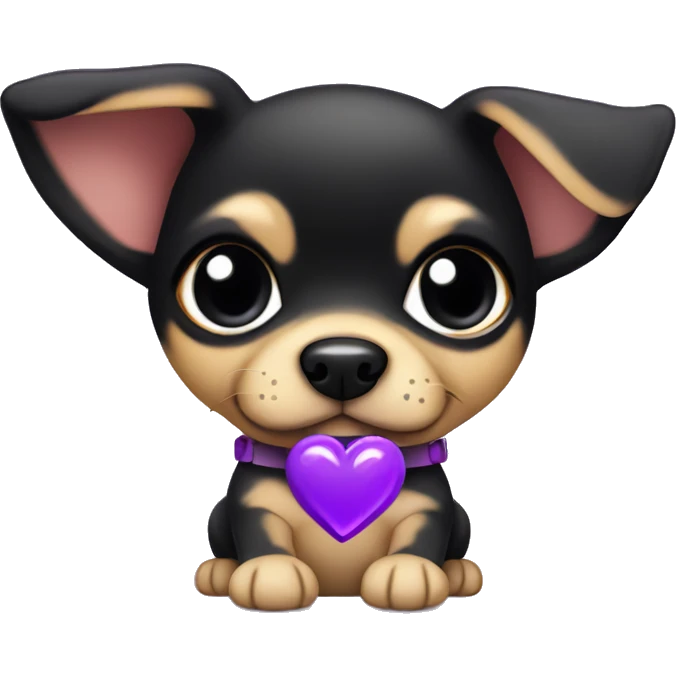 black & tan chihuahua puppy with a purple heart emoji