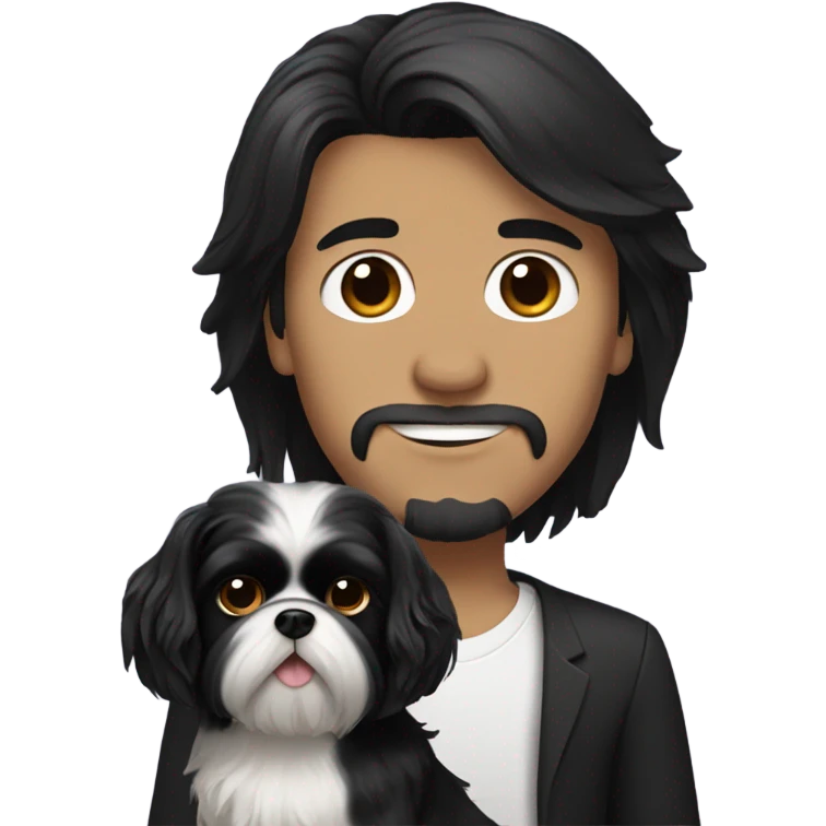 Guy with long black hair and a black shih tzu emoji