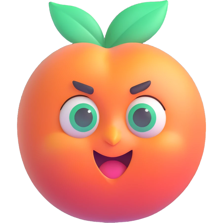 cute emerald green peach character face, expressive and playful, soft shading emoji