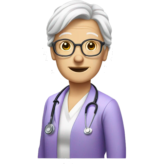 elderly doctor, with a few wrinkles, violet shirt, blond hair above her shoulders emoji