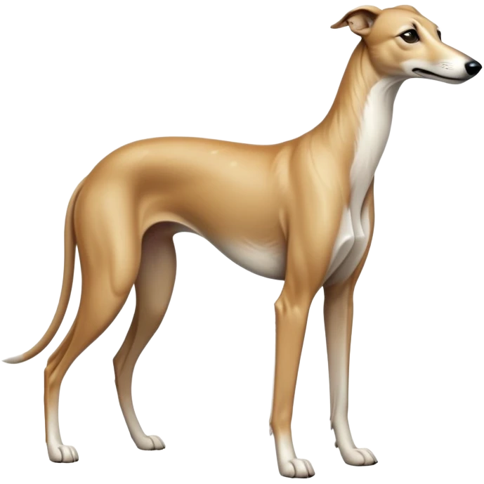 cinematic-[fawn greyhound]-realistic-full-body-standing-emoji,-tail-resting-loosely-beside-its-paws,-head-tilted-dramatically, -sleek-[light fawn]-fur,-simplified-yet-realistic-focused-features,-highly-detailed,-glowing-with-an-almost-sarcastic-glow emoji