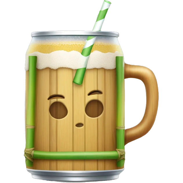 Drink in a beer glass can with a bamboo lids on top and straw throughout  emoji