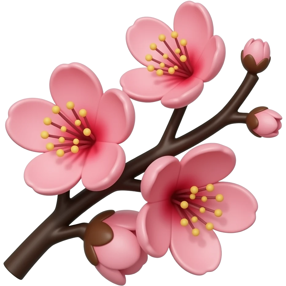 Red color 3D Render iPhone emoji png of red cherry blossom flowers on black branches emoji