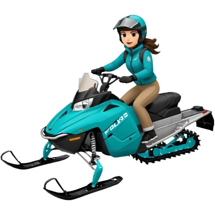 Can you create an emoji of a brunette girl on a teal polaris khaos 850 155 snowmobile action shot emoji