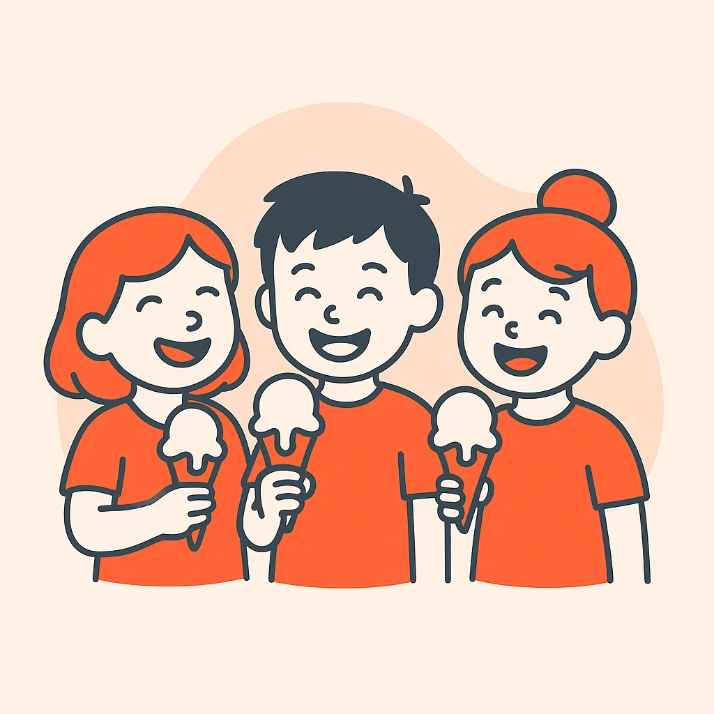 happy children with melting ice cream cones emoji
