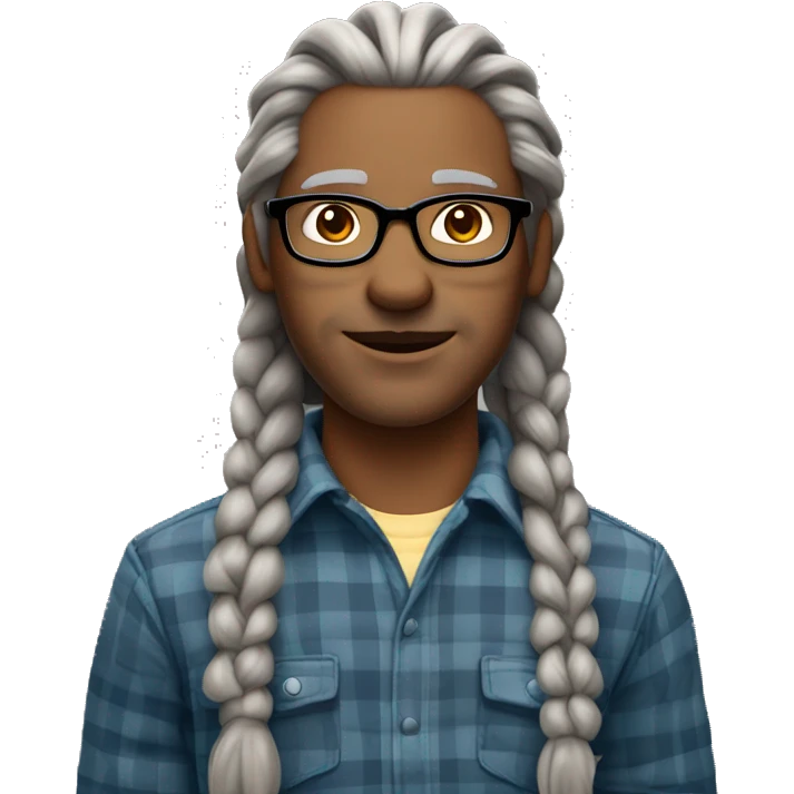 Gray warewolf mid 50s light skin man with long gray braids with glasses and plaid shirt emoji