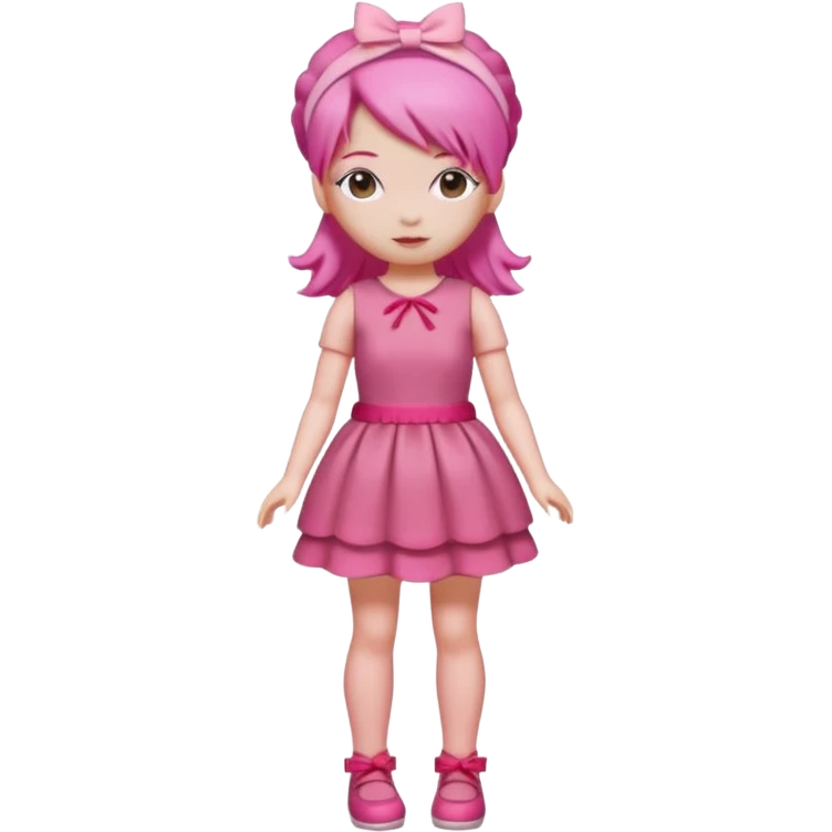 Isolated detaile illustration modern raspberry torte doll figurine full body with pink hair and a pink hairband standing emoji