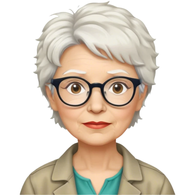 older White woman anthropologist with short white messy hair with glasses emoji