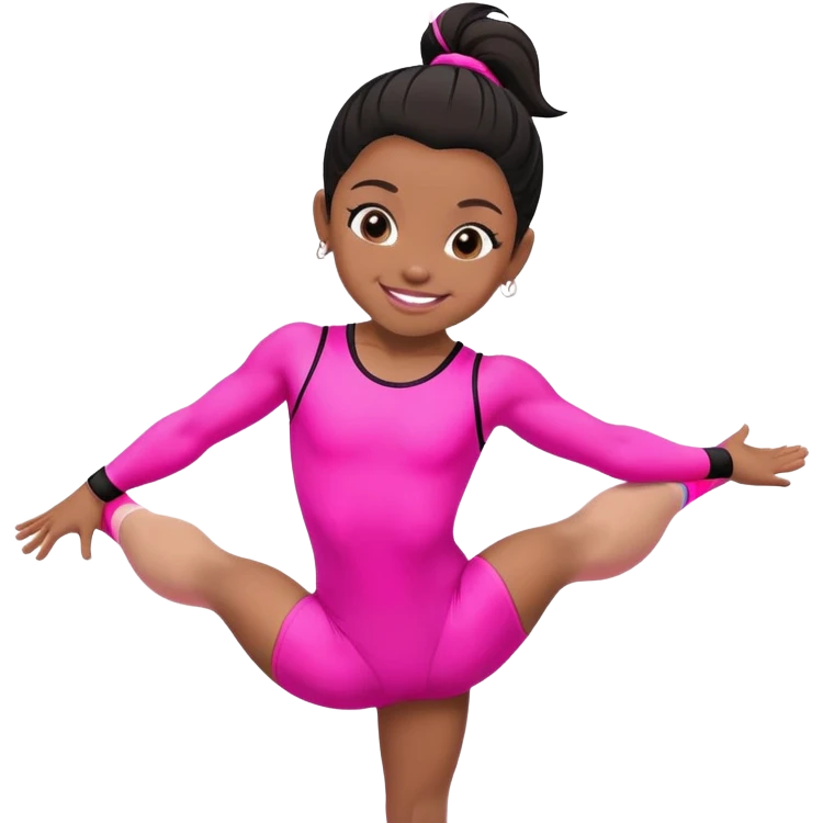 "A gymnast in neon pink and black outfit with a smile and a look of surprise." emoji