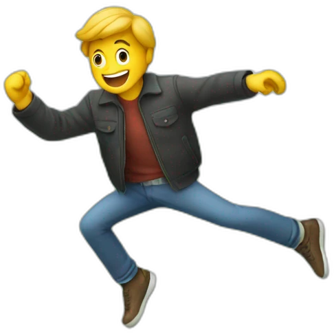 a man jumping over a fence with a mobile phone in his hands emoji
