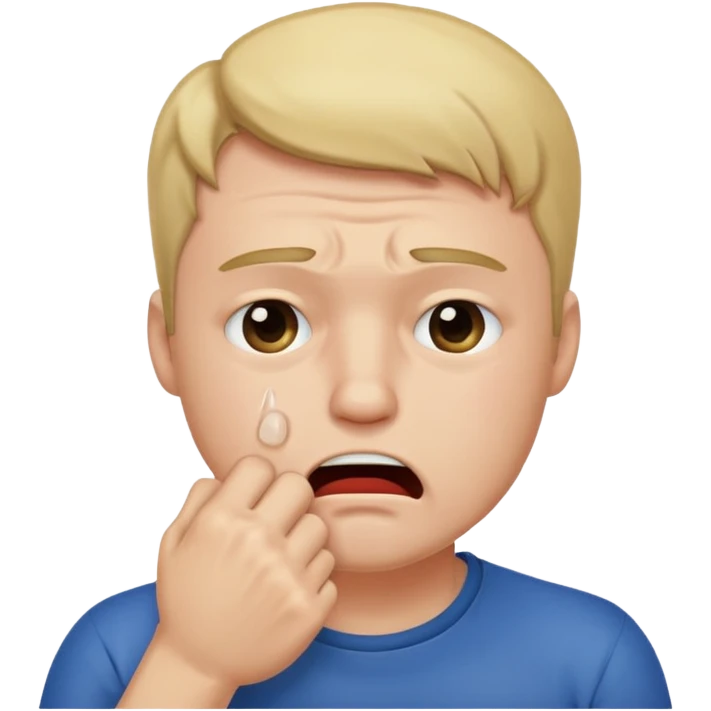 Crying man with his fist holding to his mouth emoji