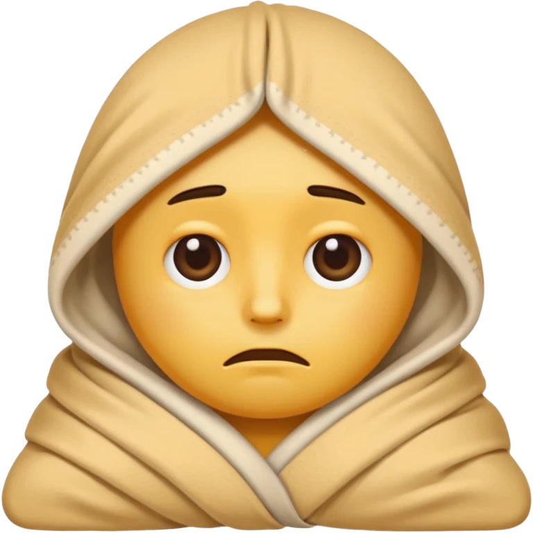 classic emoji style face wrapped in a blanket, with dark circles under the eyes, looking exhausted and hungover emoji