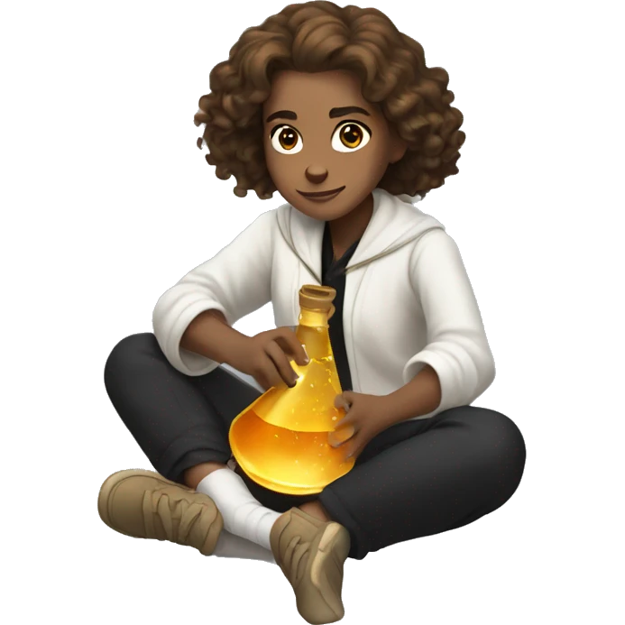 white hermione granger sitting on a floor creating potions emoji
