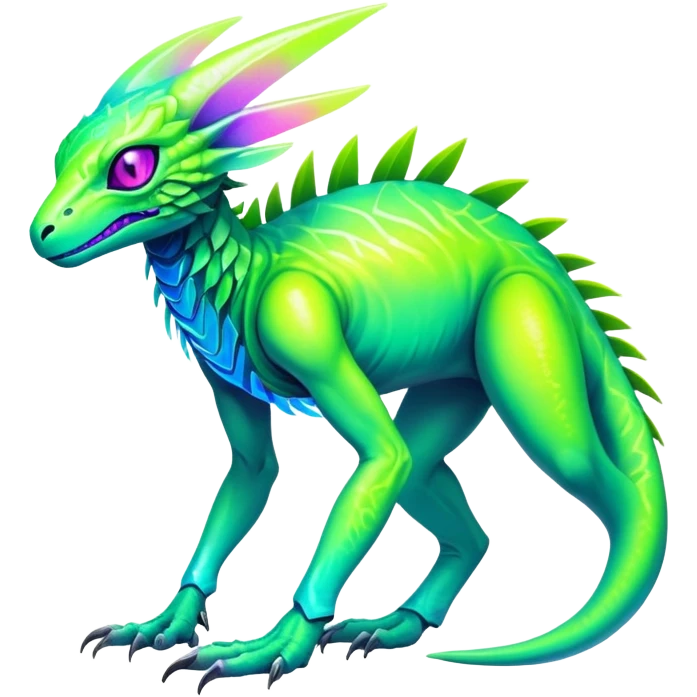 Tropical futuristic lush cool edgy neon Fionbri-Vernid-Elgyem-creature (full body) emoji