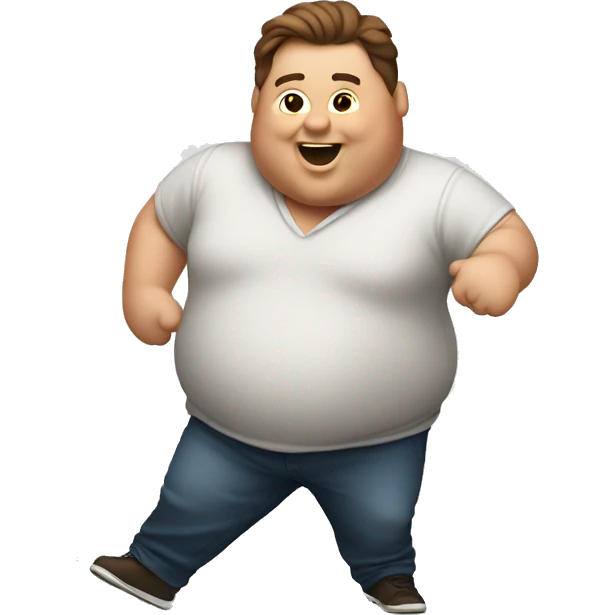 Fat man dancing with brown hair emoji