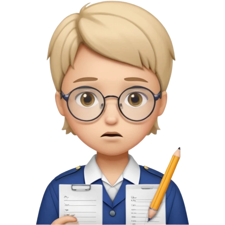 Frowns with Glasses, Angry Student: Teen in uniform, round glasses, holding test paper, pouting
 emoji
