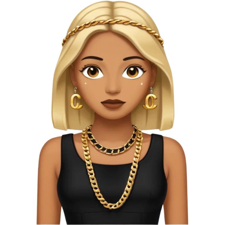 chanel black dress with gold chains emoji