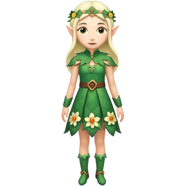 elf wearing flower pattern dress,full body. emoji