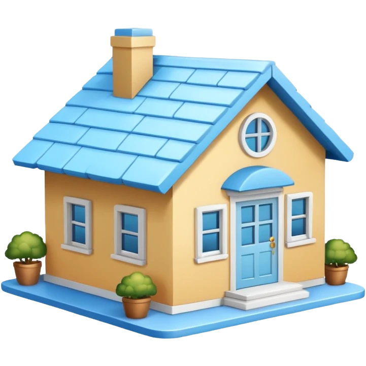 the front view of a mini house with a sky blue roof and white walls emoji