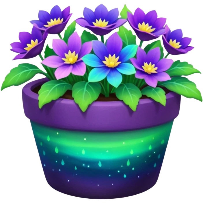 aurora borealis Painted flower clay pot of aurora borealis Colored Petalled Flowers, emoji