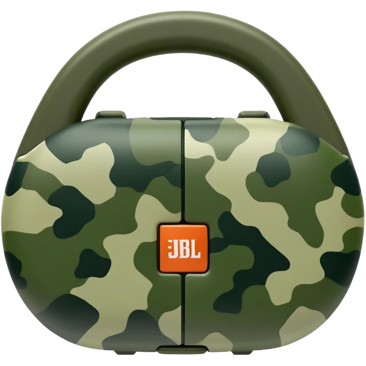 Extremely minimalist JBL Clip 4, basic geometric shape with just 2-3 green camouflage spots, iOS emoji style emoji