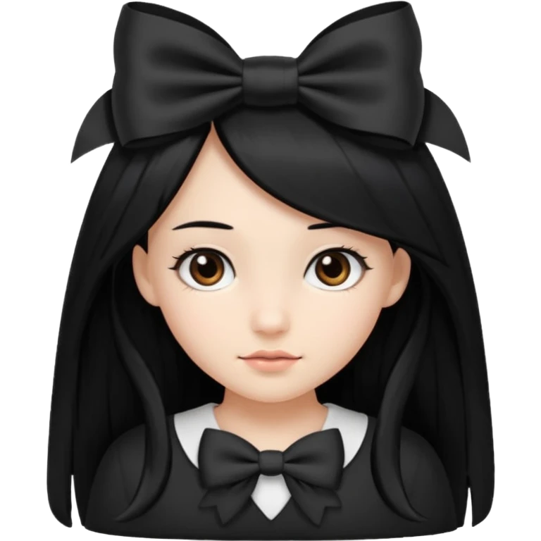Chica con pelo largo negro con un lazo emoji