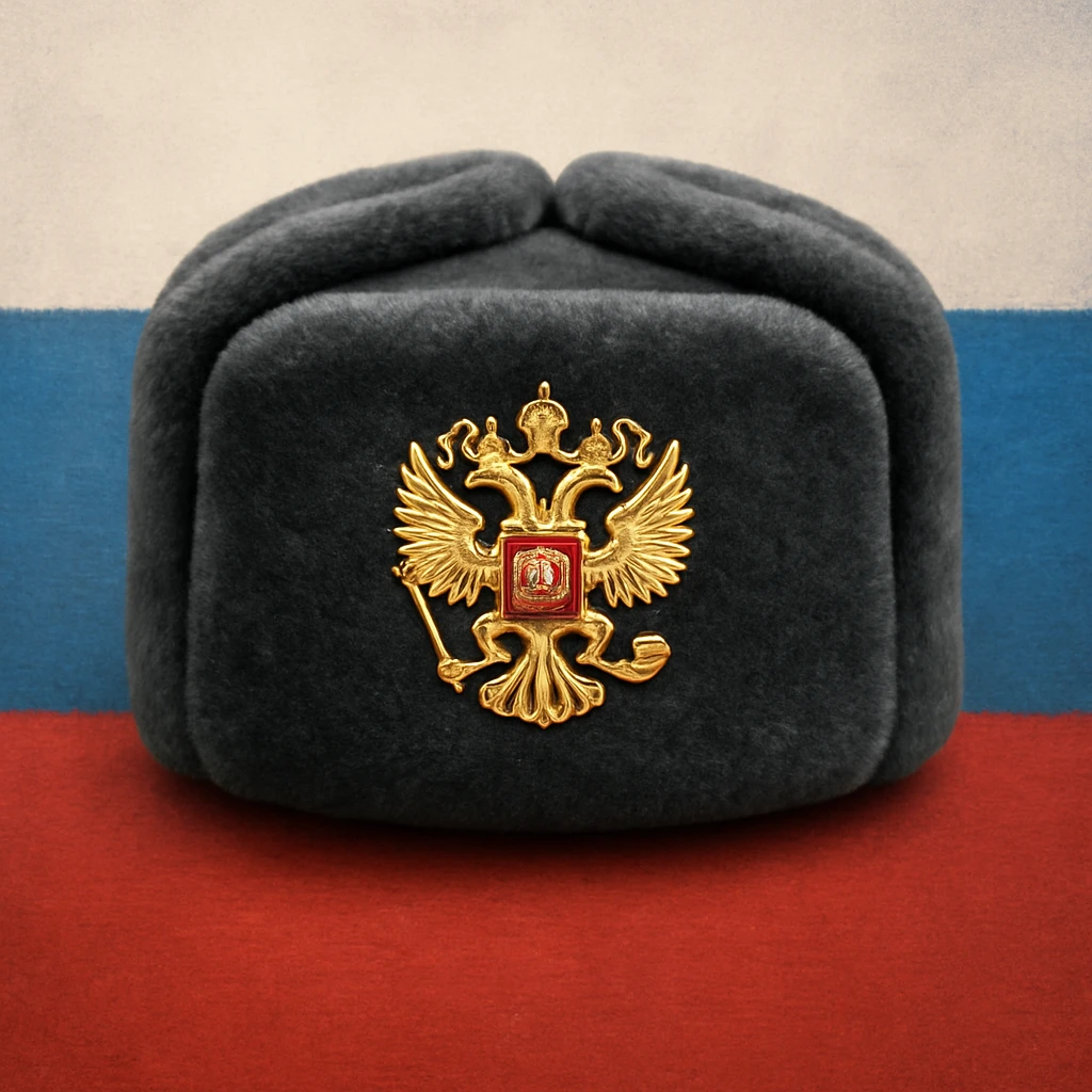 Russian ushanka hat with the emblem of Russia with a background emoji