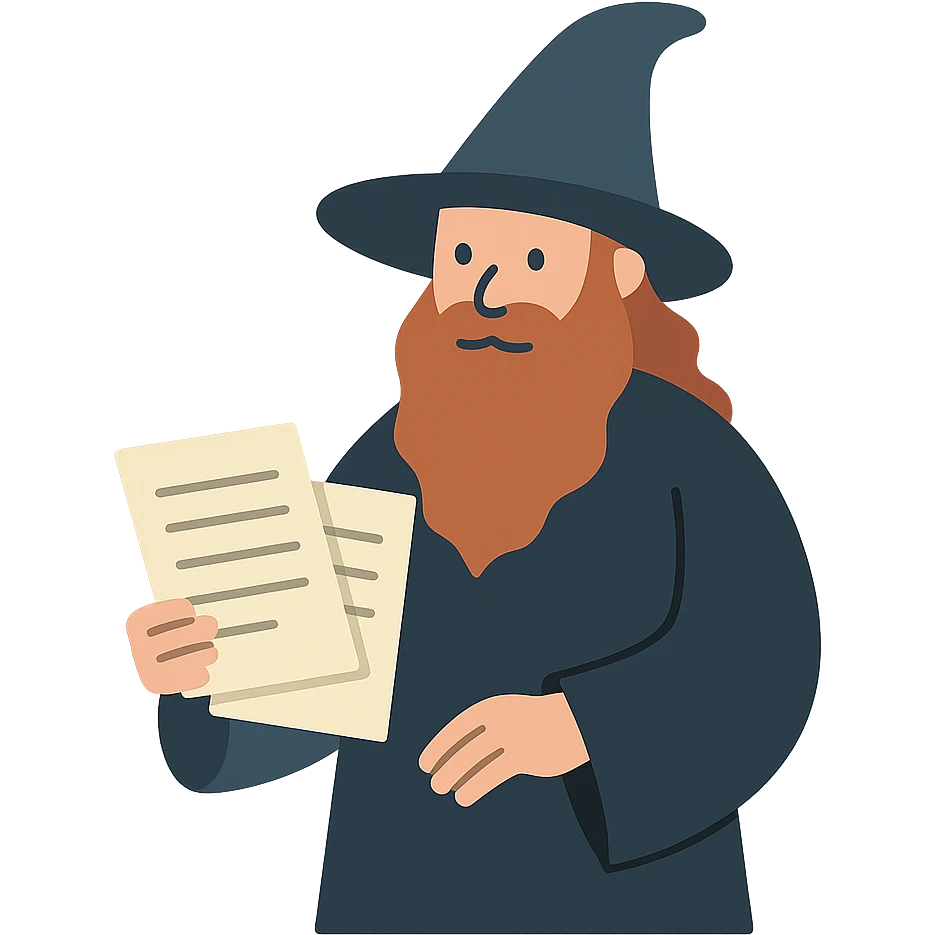 flat design style wizard holding documents emoji